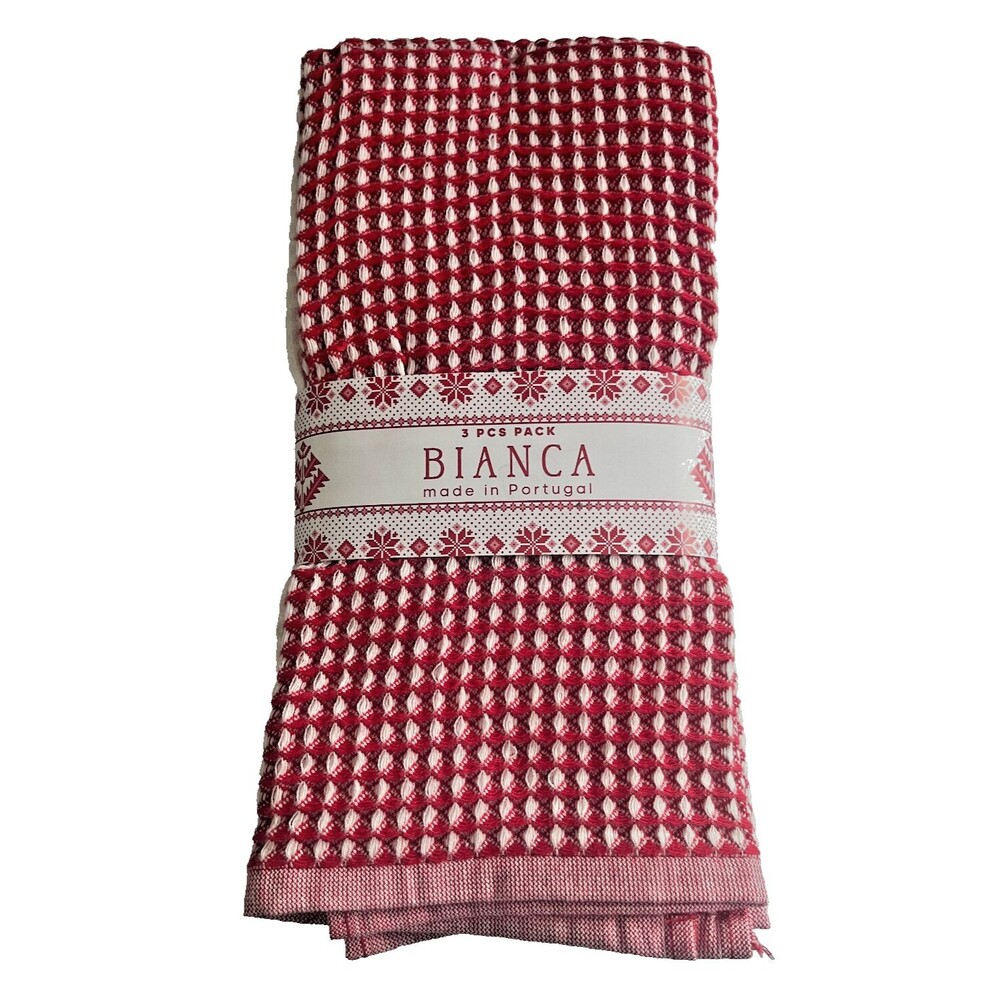 Bianca Kitchen Dish Towels Set Of 3 Waffle Weave Made in Portugal 100% Cotton